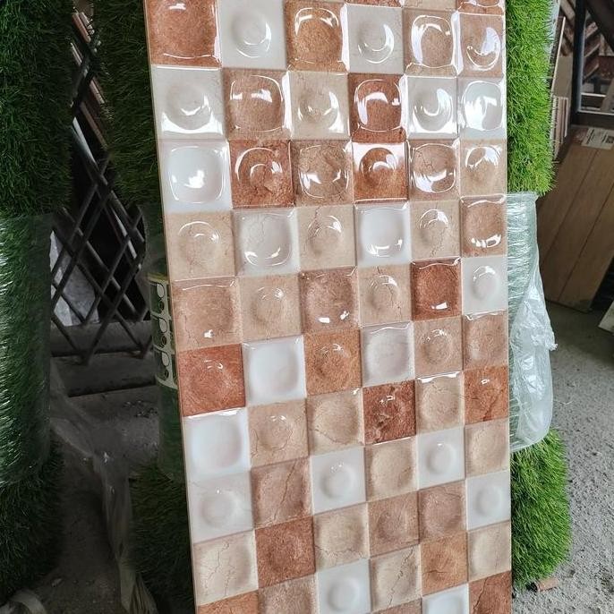 KERAMIK DINDING 30X60 GLOSSY LINGKARAN BULAT TIMBUL COKLAT - MULIA