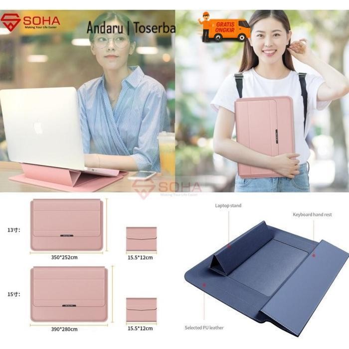 New Lc-01 Soha 15 Inch Case Stand Sleeve Premium Pu Leather Kulit Macbook Air Sarung Laptop Prermium