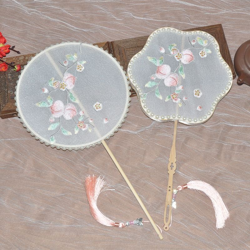 Kipas Bordir Tangan Cina Kipas Mutiara Vintage Bulat Kipas Kupu-Kupu