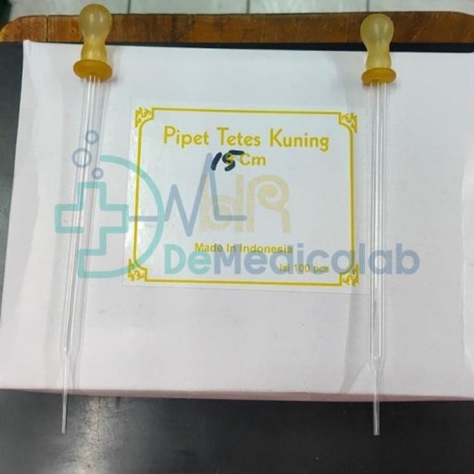 Pipet Tetes Panjang Kuning isi 100/Pipet Dot Kuning/Pipet Tetes Kaca ALU