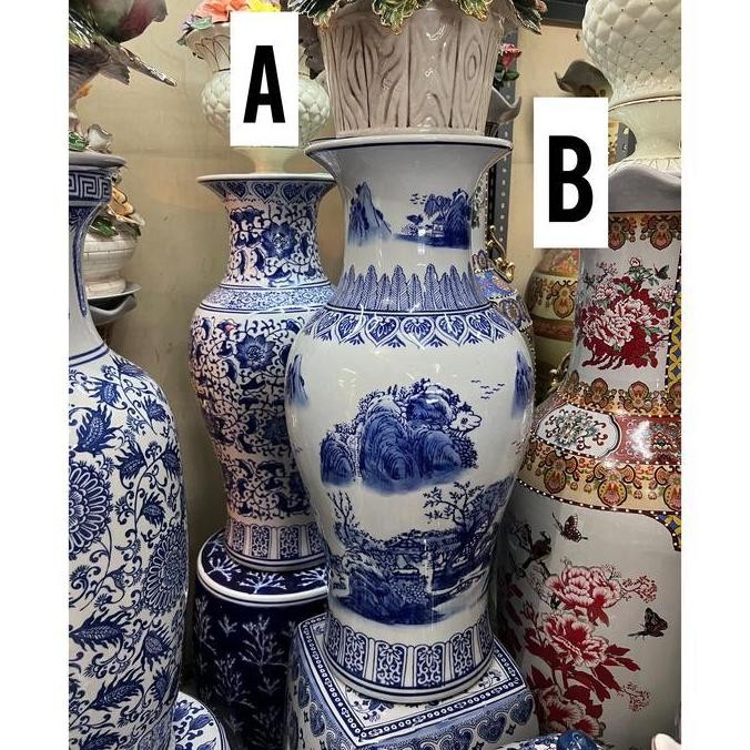 Guci Keramik China Biru Putih Tinggi 60 Cm / Vas Bunga Keramik 60Cm Viral Fyp Kualitas Terbaik Harga