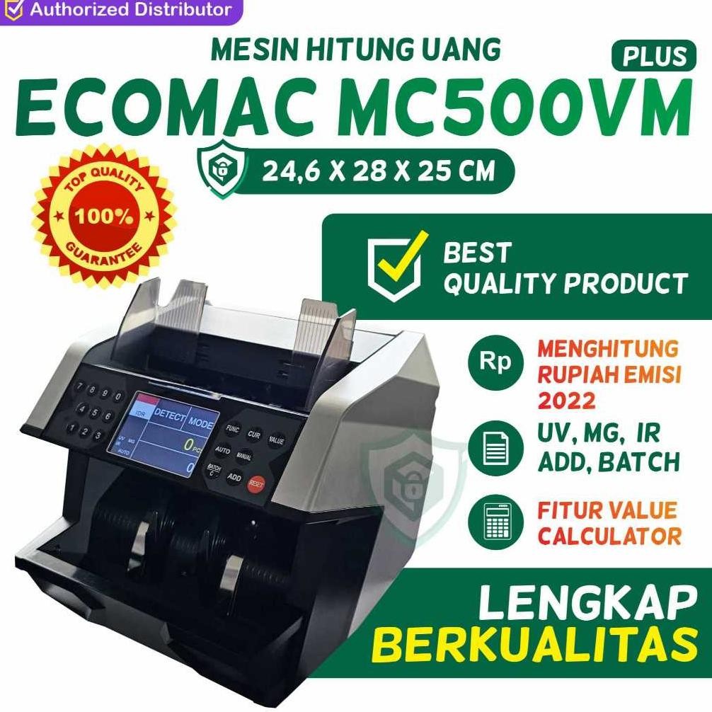 Mesin Hitung Uang Front Loading Deteksi Uang Palsu Ecomac MC500VM PLUS (UV, MG, IR,)| IDR, USD, Euro