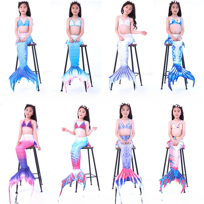 New Children's Mermaid Swimsuit Girls Tube Top Swimming Set Baby Mermaid Tail Princess Dress