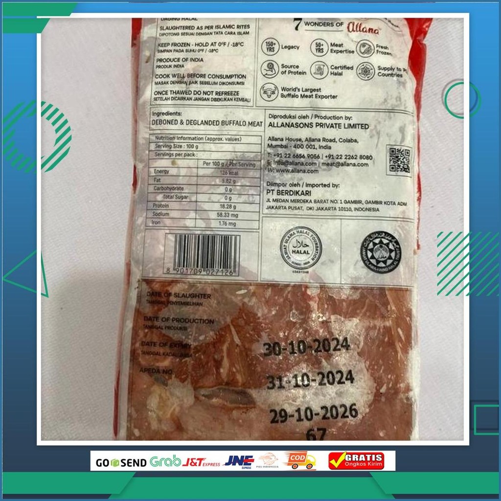 Daging Kerbau Import 1 Kg Grab