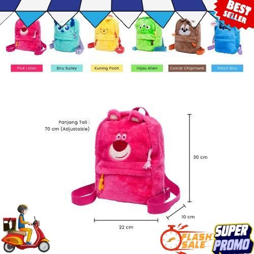 BOO Tas Ransel Disney Plushie Karakter Lotso Monster Mini Inc Pooh Backpack Viral Bulu Lucu Kecil Wa