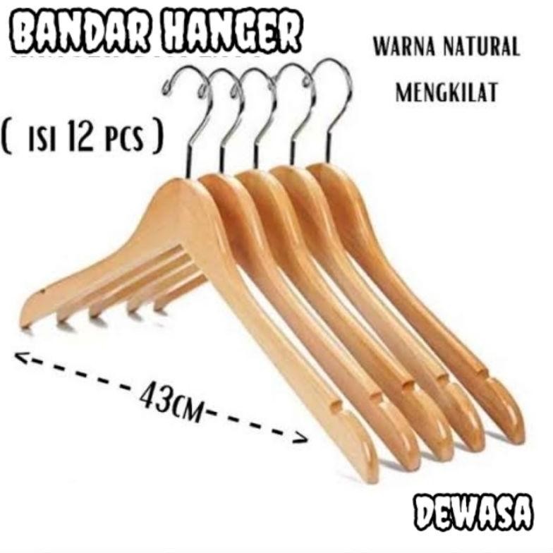 Trend - Hanger Kayu Natural Dewasa ( 1.Lusin  ) ..
