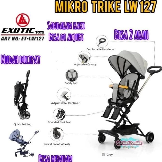 Stroller Duduk Tidur Rebahan 3In1 Exotic Lw 127 Sugar Bayi  Dorong Roda