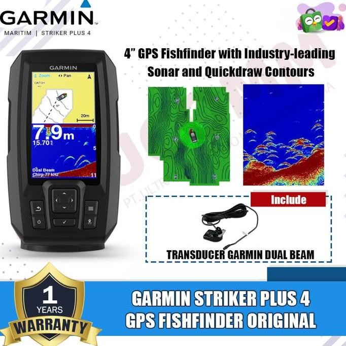 Premium Garmin Striker Plus 4 With Transducer 4pin Dual Beam Garmin Striker Plus 4 Gps Dengan Sonar 