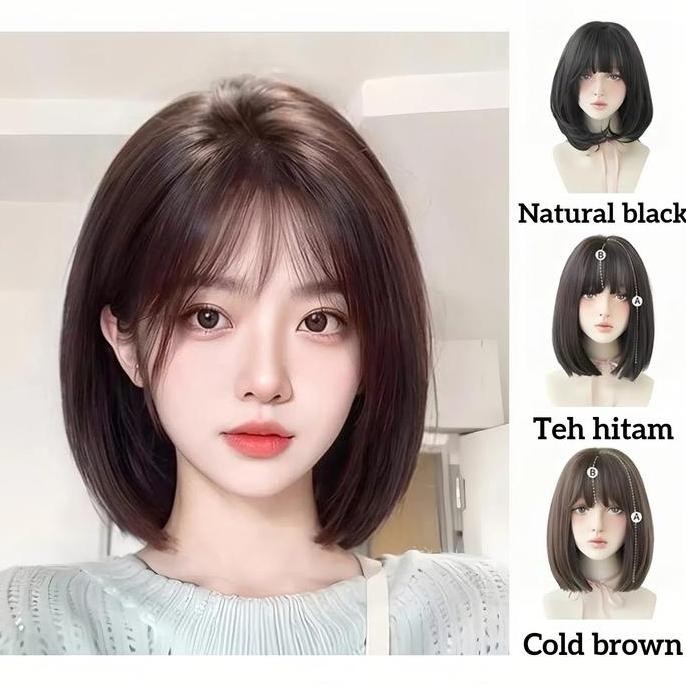 Wig rambut pendek/Wig wanita full kepala/Wig natural wanita/wig rambut asli pendek/Wig daily/Wig pen