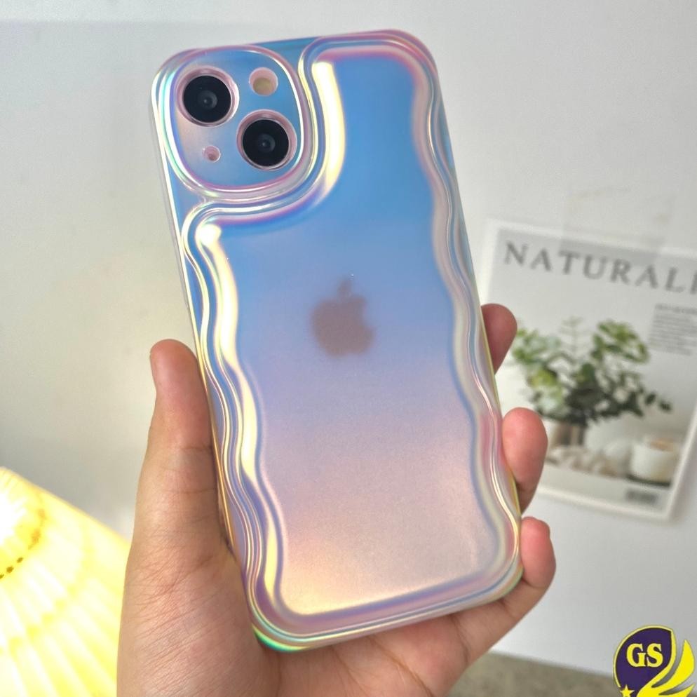 Special Soft Case Matte Iphone Hologram Curly Puff 3D Aurora Gradient Case Gelombang Bantal Warna Gr