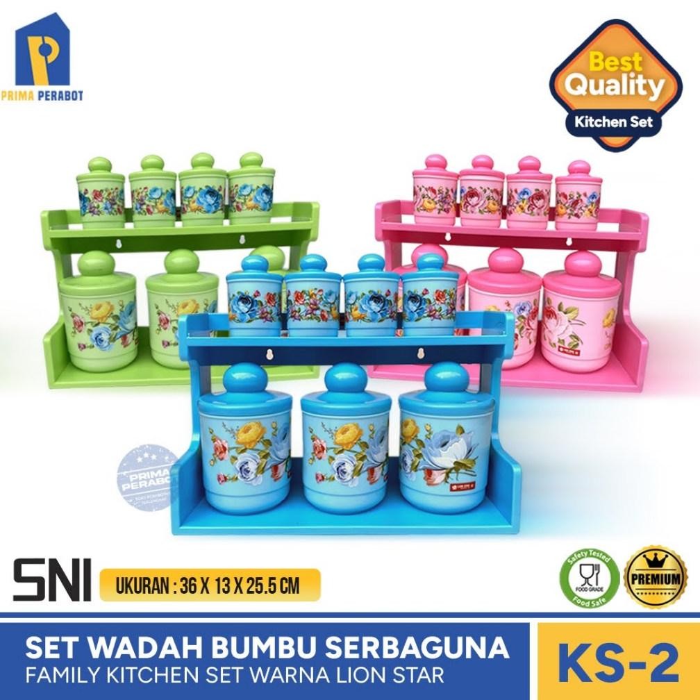 Wadah Bumbu Dapur Bonus Rak set 7 Pcs Tempat Bumbu Serbaguna Kitchen Set KS-2 Lion Star
