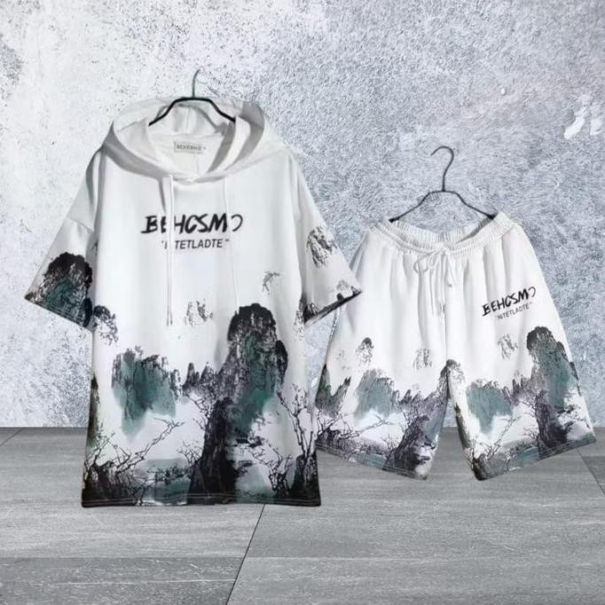 Setelan Hoodie Pria Ladte Dan Celana Pendek Santai