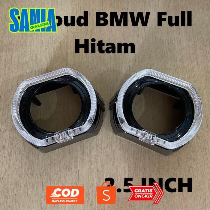 u-45 yl-24 gd-12 Shroud Projector BiLED BMW FULL Hitam Black Angel Eye Crystal Projie HID 2.5 Inch 3
