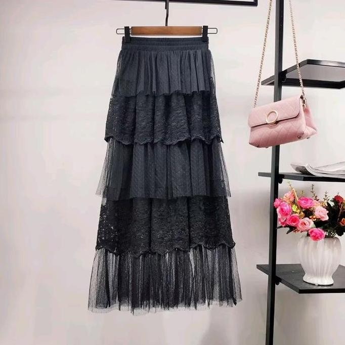 ROK TUTU MAXI LACE SUSUN PREMIUM IMPORT / ROK TUTU TINGKAT PANJANG WANITA IMPORT Dewasa