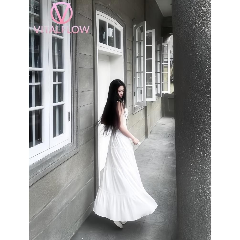VITALFLOW Rok Panjang Wanita Putih 2025 Model A-Line, Rok Gantung, Gaya Korea, Rok Layer Cake, Cocok