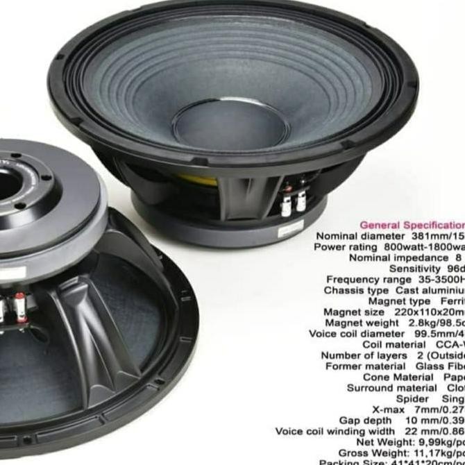 Speaker Subwoofer 15Inch Ashley 15Lv400 Original