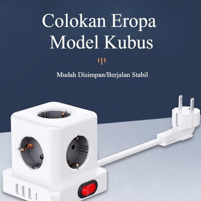 Stop Kontak Kubus Multifungsi dengan USB Saklar Dasar Adaptor Listrik Praktis untuk Rumah Kantor sto