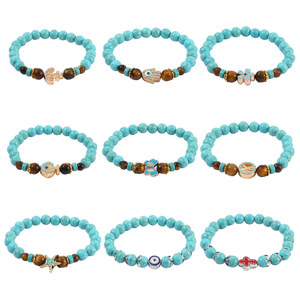 【COD】Set gelang pirus, manik-manik batu alam silang, gelang batu mata harimau vintage