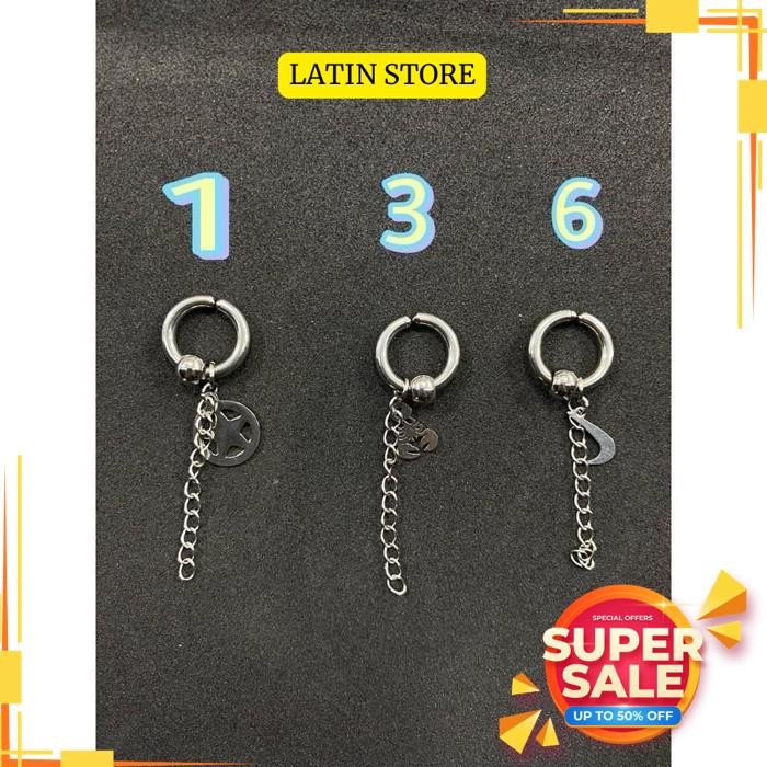 ANTING TITANIUM HOOP MODEL KOREA RANTAI JEPIT TANPA  TINDIK PRIA WANITA HARGA 1BIJI/1KUPING BY LATIN