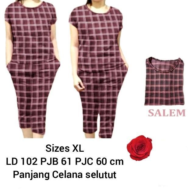 Setelan Kotak Kotak Celana Wanita Baju Atasan &Celana Pendek