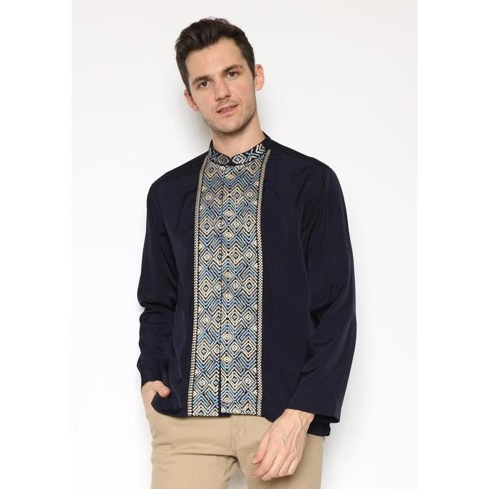 Larusso Kemeja Koko Bordir Lengan Panjang Pria  - Navy