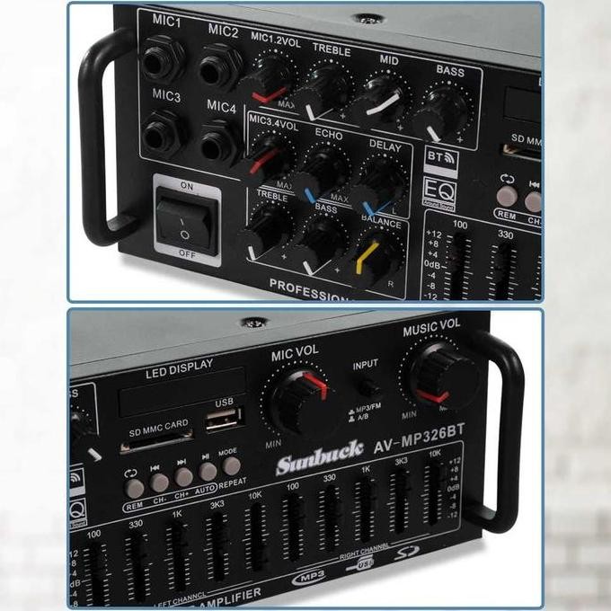 Ampli Karoke Bluetooth Eq Audio Amplifier Karaoke Stereo Sunbuck 2000 Watt
