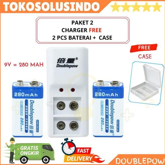 Cas/Charger Batre / Battery Kotak 9V Doublepow Original Rechargeable