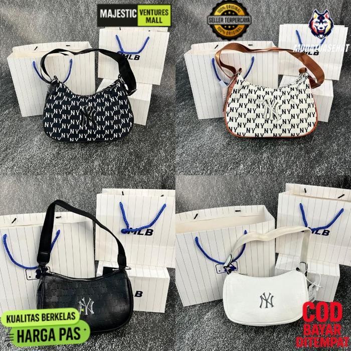 Premium Mlb Ny Jacquard Hobo Bag Monogram Slingbag / Tas Bahu / Tas Selempang / Tas Wanita / Tas Per