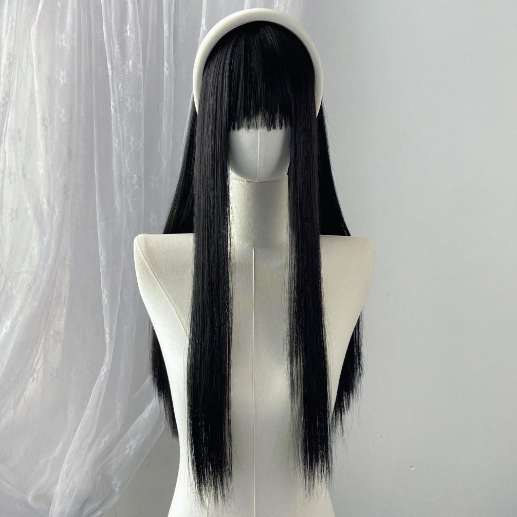 Rambut palsu panjang lurus Poni Lurus Wig wanita full kepala Wig korean style Rambut palsu wanita pa