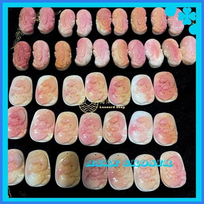 KALUNG LIONTIN KULIT KERANG TUA ASLI 100% PUTIH SERAT PINK BAHAN SUPER KUALITAS NATURAL ALAMI BEI KE