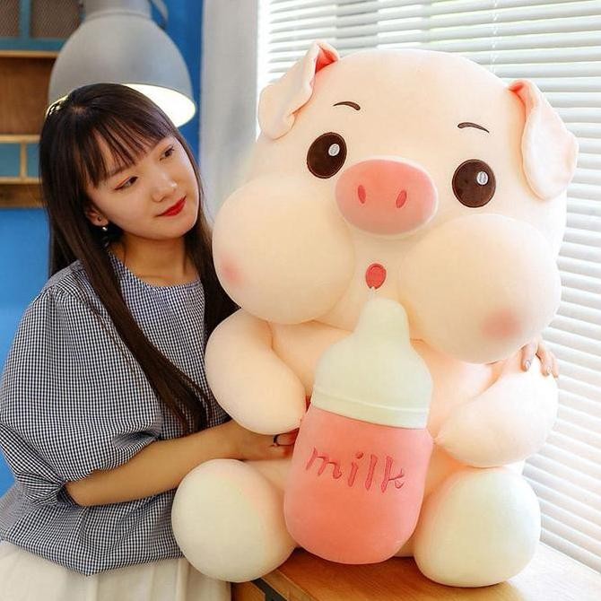 Boneka Babi Jumbo Pegang Dot Susu / Boneka Babi Gemoy