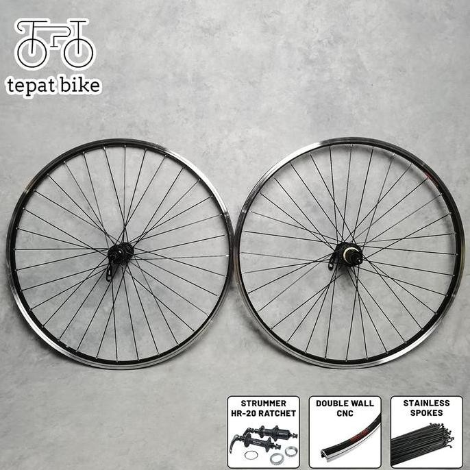 TERBARU Wheelset 26 Araya TM620 32H CNC + Strummer HR20 Ratchet 36T / Roda Jadi Alloy Rims Brake for