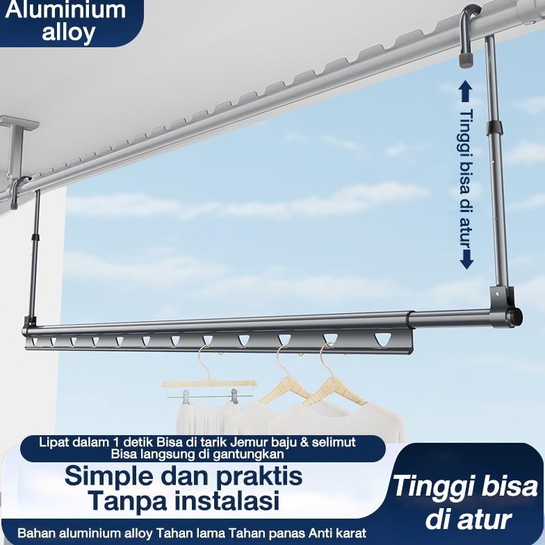 Jemuran Baju Gantung Lipat Aluminium Jemuran Portable Gantung Dinding Pakaian Minimalis Jemuran Lift