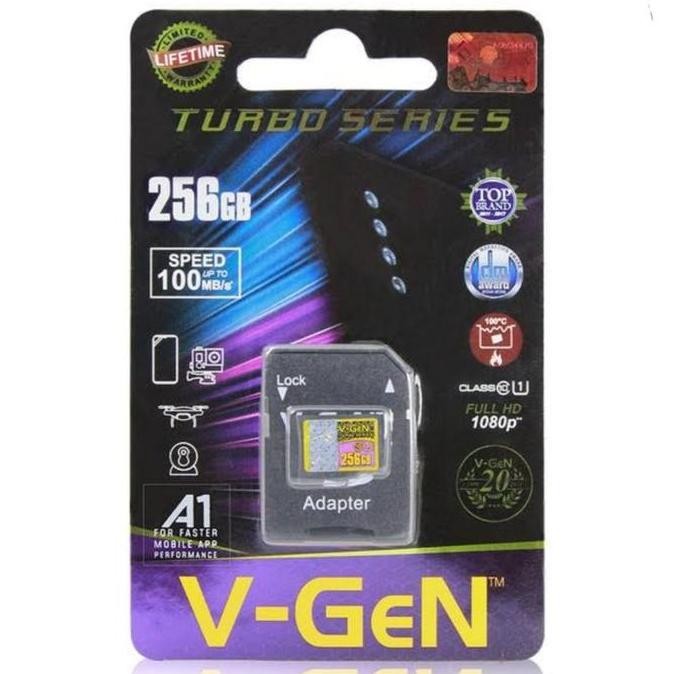 DF65 }} Memori Micro SD V-Gen Memory Card 256gb +Adaptor Class10 Vgen Original