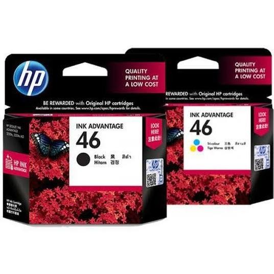 DF338>> HP Tinta Cartridge 46 Hitam & Warna Original untuk Printer Deskjet Advantage 2020hc, 2029, 2