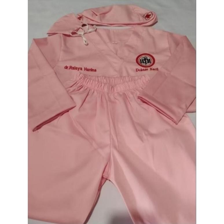 Baju Profesi Dokter Kecil Lengan Panjang - Bordir logo iddi & nama - Kostum Profesi Anak TK / SD