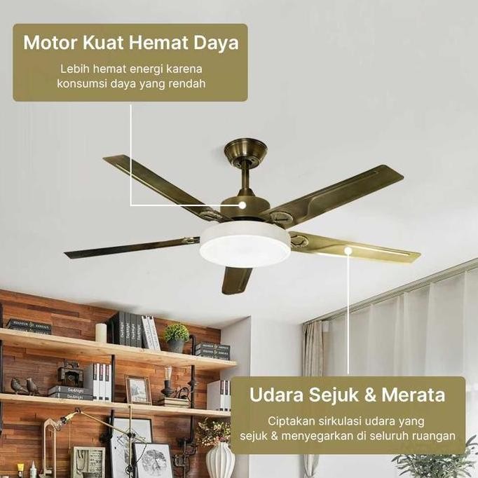 Kipas Angin Plafon Gantung Lampu Led 52 Inch 3 Warna Ceiling Fan 5 Baling Baling