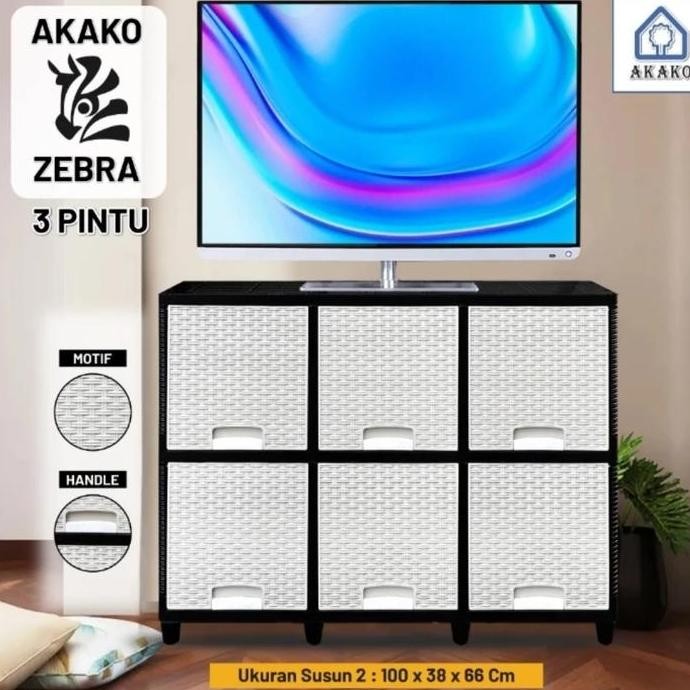 Promo AKAKO : ZEBRA LEMARI PLASTIK 3 PINTU SUSUN 2 RAK TV LED KUAT TEBAL ANTI RAYAP COD
