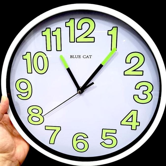 jam dinding glow in the dark blue cat mesin SKP Seiko super silent