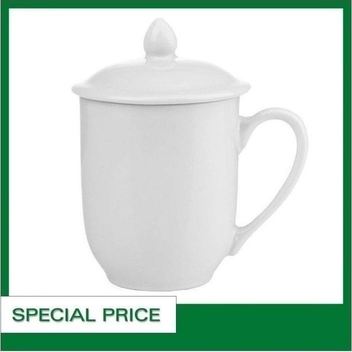 Terlaris Mug Gelas Tutup 340 ml Keramik Porselen Polos Home Line Terbaru