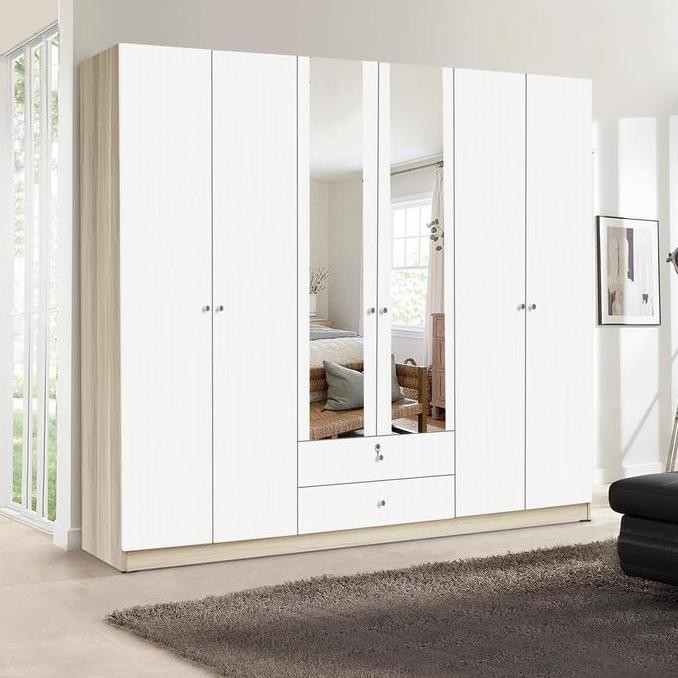 Promo KIRANA Morris - Lemari Pakaian Kayu 6 Pintu Putih Wardrobe Jumbo Modern Minimalis COD