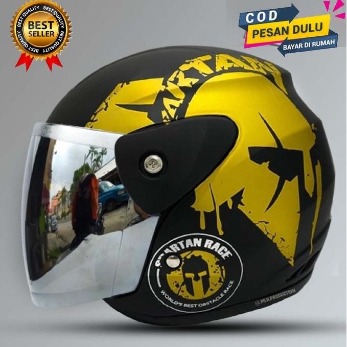 HELM MOTOR HALF FACE EVOLUTION SPARTAN YELLOW DOFF ORIGINAL MOTIF GM