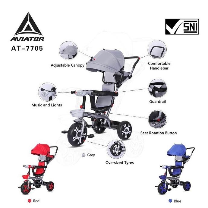 Sepeda Anak Roda Tiga 3 Aviator Tricycle At7702 At7705 At7711 At 7702 7705 7711 Dorong Kursi