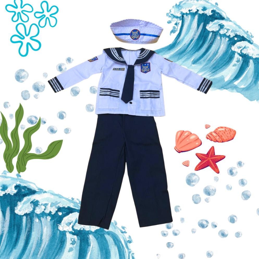 Kostum Baju seragam pelaut sailor popeye popaye cilik anak nahkoda kapal anak pakaian setelan set ju