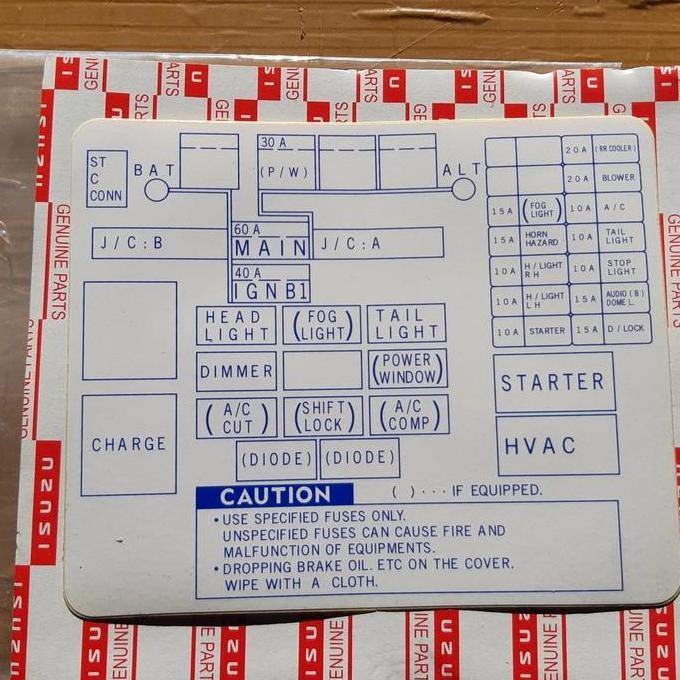 Stiker Box Sekring CAUTION PLATE FUSE PA160 ISUZU Panther Kapsul PROMO