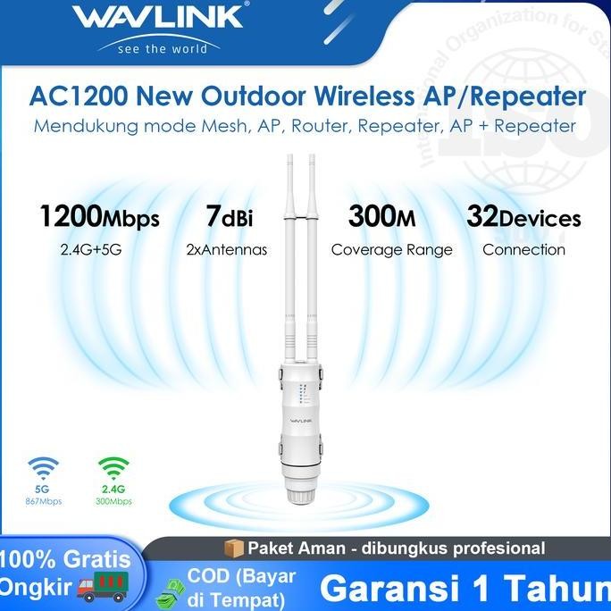 WAVLINK AC1200 OUTDOOR ACCESS POINT - PENGUAT SINYAL WIFI JARAK JAUH DUAL BAND 2.4GHZ & 5GHZ, TAHAN 