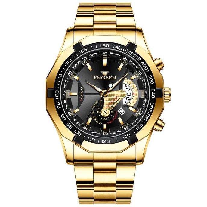 IDEALE- JAM TANGAN PRIA RANTAI STAINLESS FNGEEN  JAM070G1 KEREN GOLD FRANKLIN MURAH EMAS COWOK KEKIN