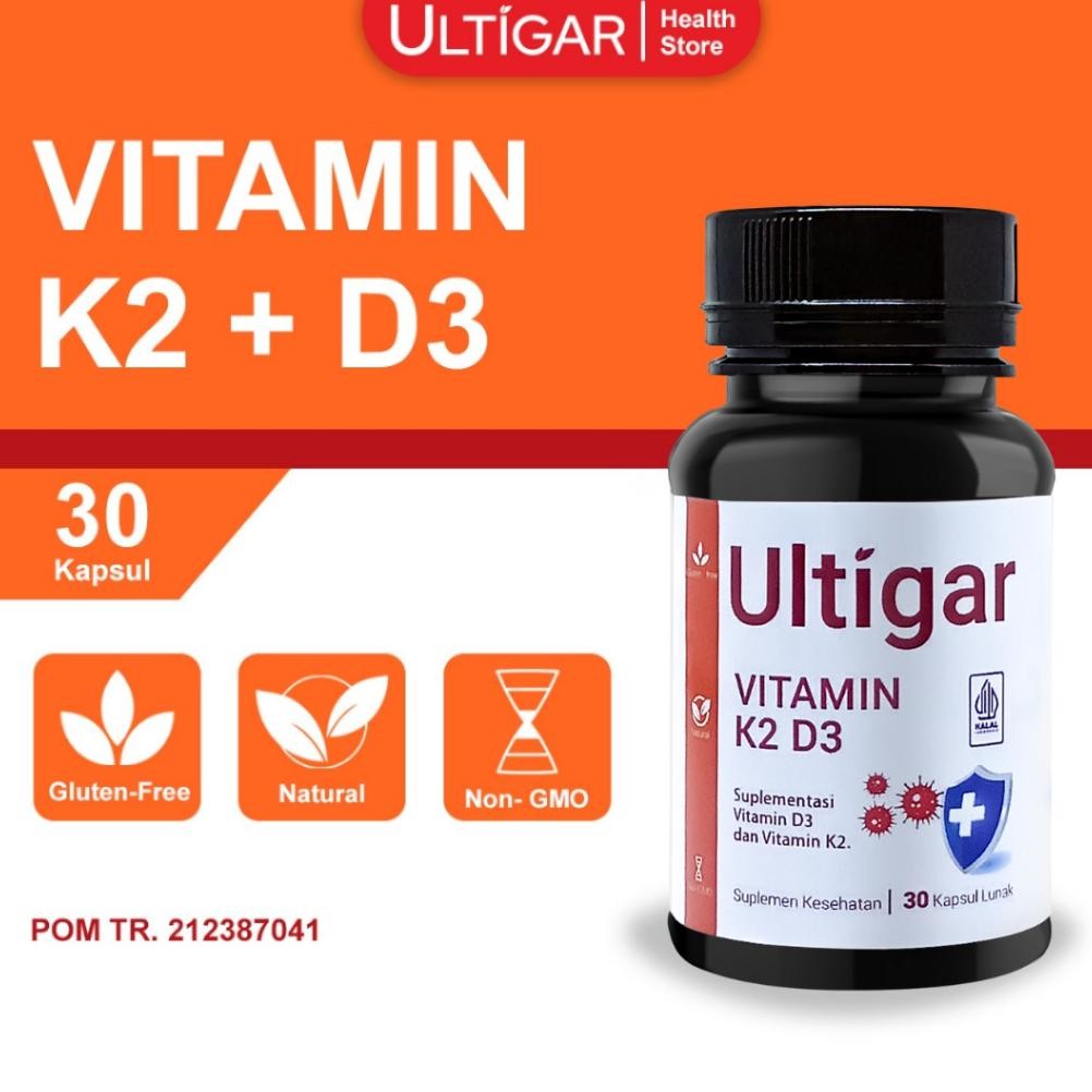 Ultigar Vitamin K2 + D3 -  K2 120 mcg D3 400 IU - Botol isi 30 Kapsul Lunak - Suplemen Kesehatan