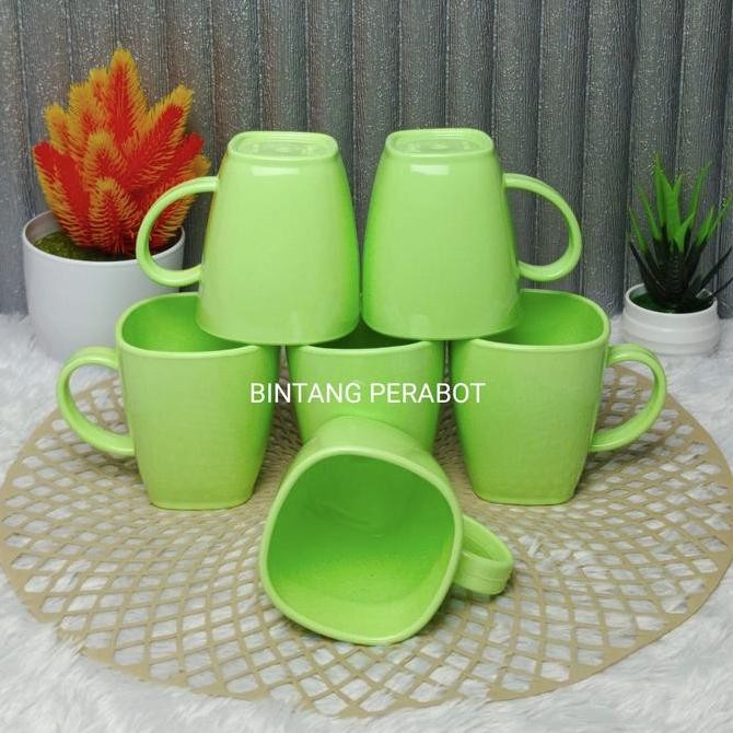 12 Pcs Cangkir Melamin Dinnerware / Gelas Melamin 300Ml Sudah Sni - Kitchenware Biru Hijau