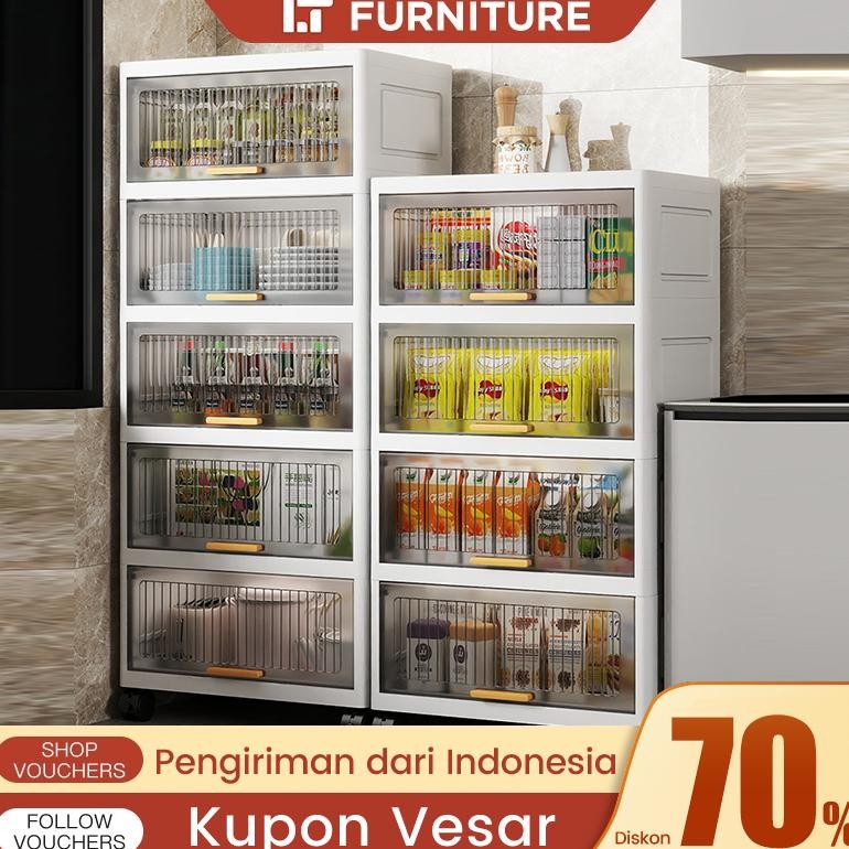 SWALLOWTAIL- Lemari Plastik Lipat Susun/Rak Buku Serbaguna ada Roda/transparan Etalase Makanan Lemar